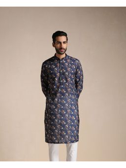 Manyavar - Blue Blended Viscose Printed Kurta Only