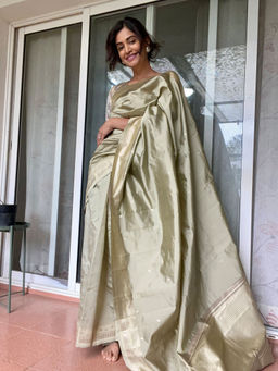 SAAKI - Heer Jacquard Buta Khaki Saree with Unstitched Blouse