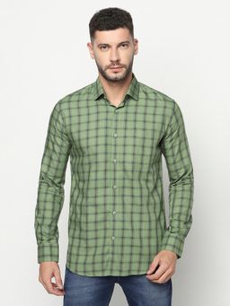 CRIMSOUNE CLUB - Men Green Windowpane Checked Shirt