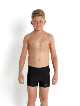 Speedo - Boy's Endurance10 Jumpin Fun Panel Print Aquashort - Black & Fluo Green