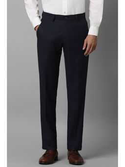 Louis Philippe - Men Navy Regular Fit Solid Flat Front Formal Trouser