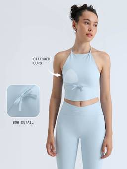 Cava Athleisure - Blue Bow Halter Crop Top