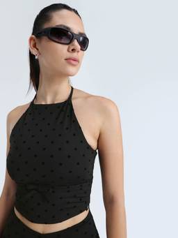 Cava Athleisure - Black Bow Halter Crop Top