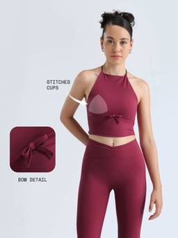 Cava Athleisure - Berry Red Bow Halter Crop Top