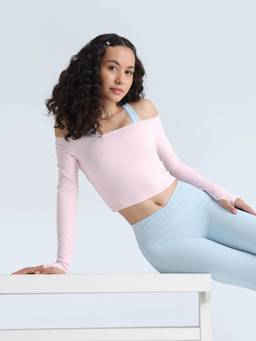 Cava Athleisure - Pink Lace Off-Shoulder Crop Top
