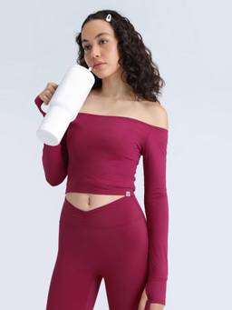 Cava Athleisure - Berry Red Lace Off-Shoulder Crop Top