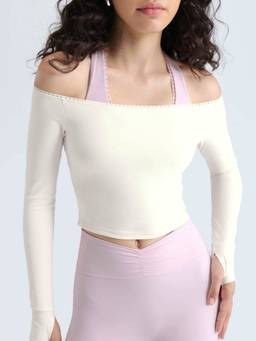 Cava Athleisure - White Lace Off-Shoulder Crop Top