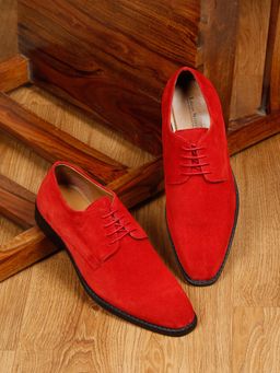 Louis Stitch - Solid Red Italian Suede Leather Derbies