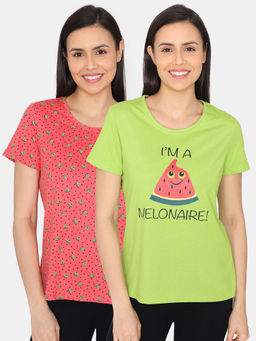Zivame - Rosaline Mystic Town Knit Cotton T-shirts - Bitter Sweet Titanite (Pack of 2)
