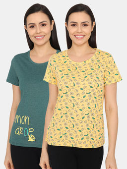 Zivame - Rosaline Mystic Town Knit Cotton T-shirts - Yellow Green (Pack of 2)