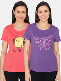 Zivame - Rosaline Mystic Town Knit Cotton T-shirts - Bitter Sweet Pcaso Lily (Pack of 2)