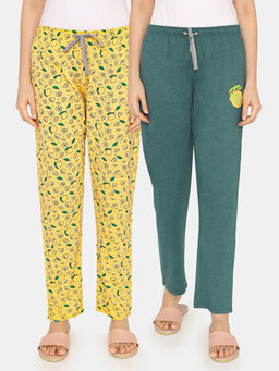 Zivame - Rosaline Mystic Town Knit Cotton Pyjamas - Yellow Green (Pack of 2)