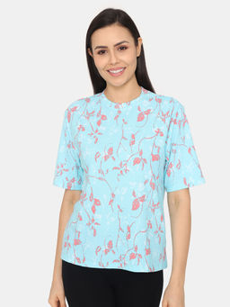 Zivame - Venus Dreams Knit Poly Loungewear T-shirt - Aruba Blue