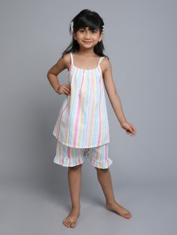 Little Clothings - Girls Printed Strap Dress with Printed Shorts White (Set of 2)