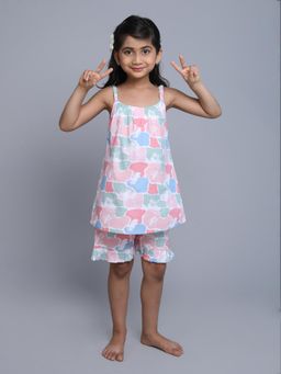 Little Clothings - Girls Printed Strap Dress with Printed Shorts Cream (Set of 2)