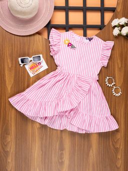 Purple United Kids - Girls Stripes Fit and Flare Dress-Pink-White