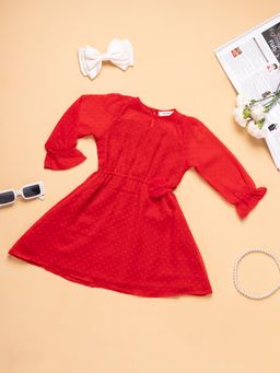 Purple United Kids - Girls Textured Fit and Flare Dress-Red