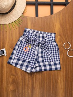 Purple United Kids - Girls Checks Shorts-Blue-White