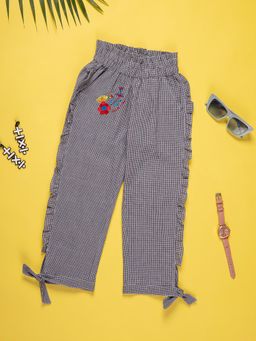 Purple United Kids - Girls Checks Trousers-Black-White