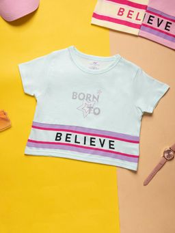 Purple United Kids - Girls Printed T-Shirt-Light Blue