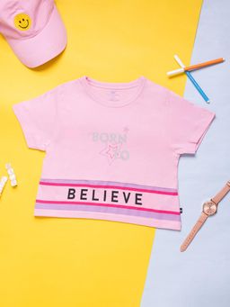 Purple United Kids - Girls Printed T-Shirt-Light Pink