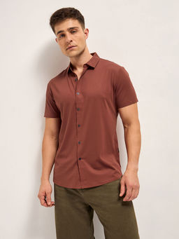The Bear House - Red Solid Slim Fit Water Repellent Performance Shirt