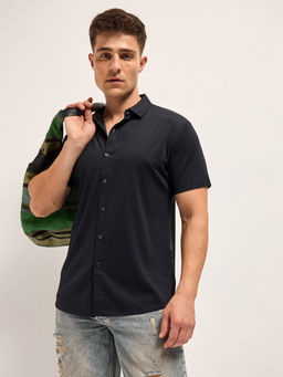 The Bear House - Solid Slim Fit Water Repellent Performance Black Shirt