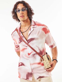 Bewakoof - Men's White & Red All Over Printed Oversized Shirt
