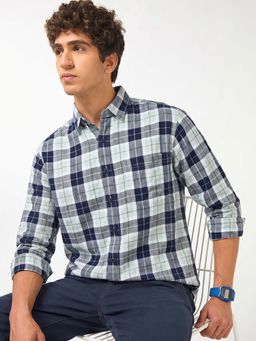 Bewakoof - Men Indigo Blue and Green Checked Shirt