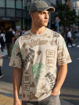 Bewakoof - Men'S Beige Joker All Over Printed Oversized T-Shirt