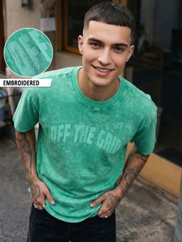 Bewakoof - Green Embroidered Oversized Fit T-Shirt