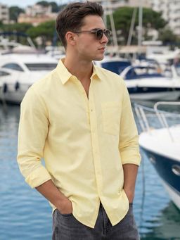 Bewakoof - Mens Light Yellow Cotton Linen Shirt