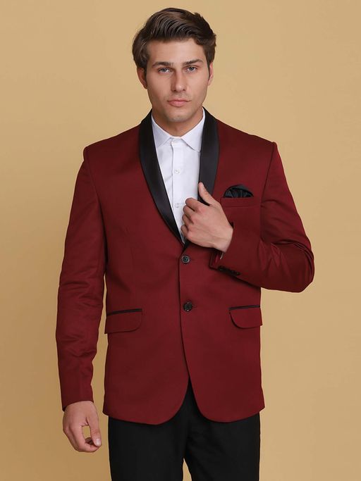TAHVO Mens Maroon Tuxedo Blazer