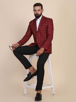 TAHVO - Men Tweed Check Red Blazer with Pant