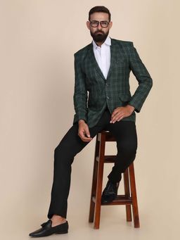 TAHVO - Men Tweed Check Green Blazer with Pant