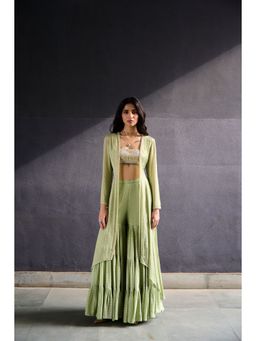 Chamee and Palak - Mysa Jacket Olive Jacket with Bustier and Sharara (Set of 3)