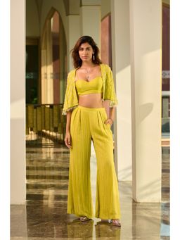 Chamee and Palak - Lime Yellow Lucy Jacket with Bustier and Pant (Set of 3)