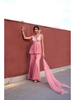 Chamee and Palak - Pink Eden Sharara with Peplum Top and Dupatta (Set of 3)