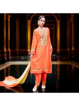 Phulkari Forever - Orange Phulkari Kurta with Pant and Dupatta (Set of 3)