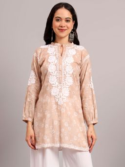 The Chikan Label - Beige Authentic Chikankari Short Kurti