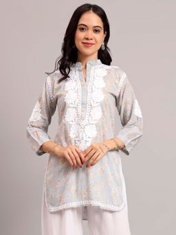 The Chikan Label - Grey Authentic Chikankari Short Kurti