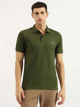 United Colors of Benetton - Green Regular Fit Polo Neck Solid Polo T-shirt