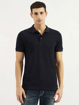 United Colors of Benetton - Navy Blue Regular Fit Polo Neck Solid Polo T-shirt