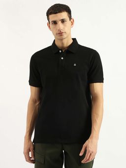United Colors of Benetton - Black Relaxed Fit Polo Neck Solid Polo T-shirt