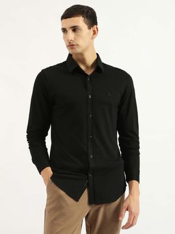 United Colors of Benetton - Black Slim Fit Spread Collar Solid Shirt