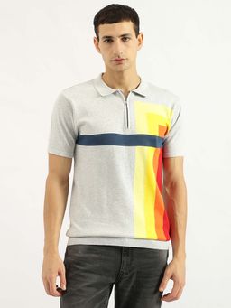 United Colors of Benetton - Grey Regular Fit Polo Neck Color Block Polo T-shirt