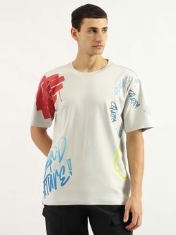 United Colors of Benetton - Grey Boxy Fit Round Neck Printed T-Shirt