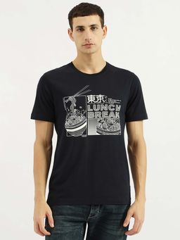 United Colors of Benetton - Black Relaxed Fit Round Neck Printed T-Shirt