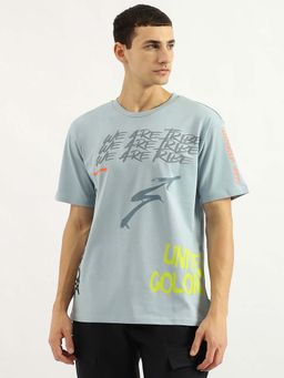 United Colors of Benetton - Blue Boxy Fit Round Neck Typography T-Shirt