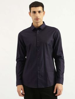 United Colors of Benetton - Purple Slim Fit Spread Collar Textured Shirt